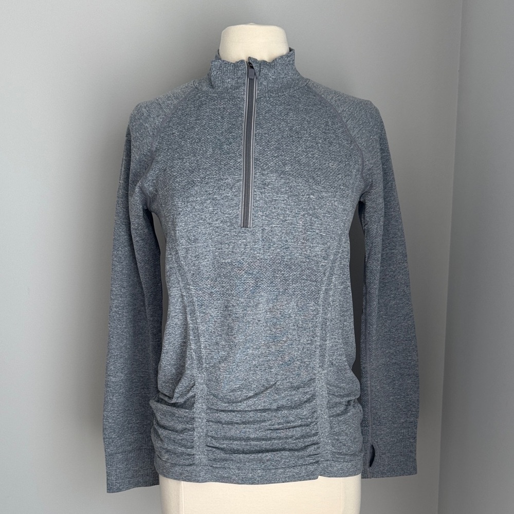 Athleta Fastest Track 1/4 Zip Compression Pullover - Lt Heather Grey, Size L
